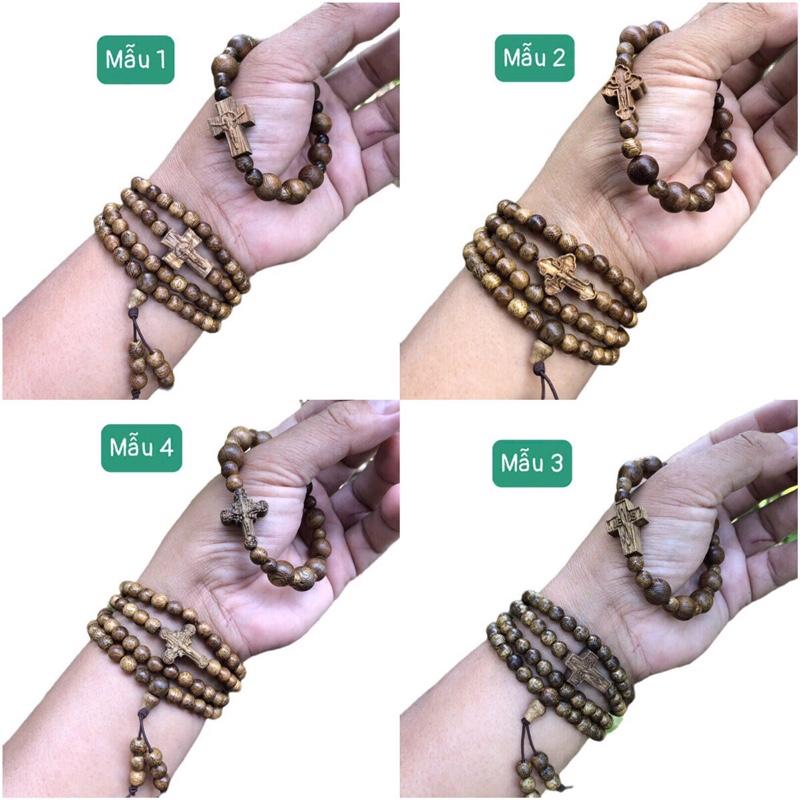 Vòng tay trầm tốc đơn mix charm thánh giá Hoa Phụ Kiện Hat Women