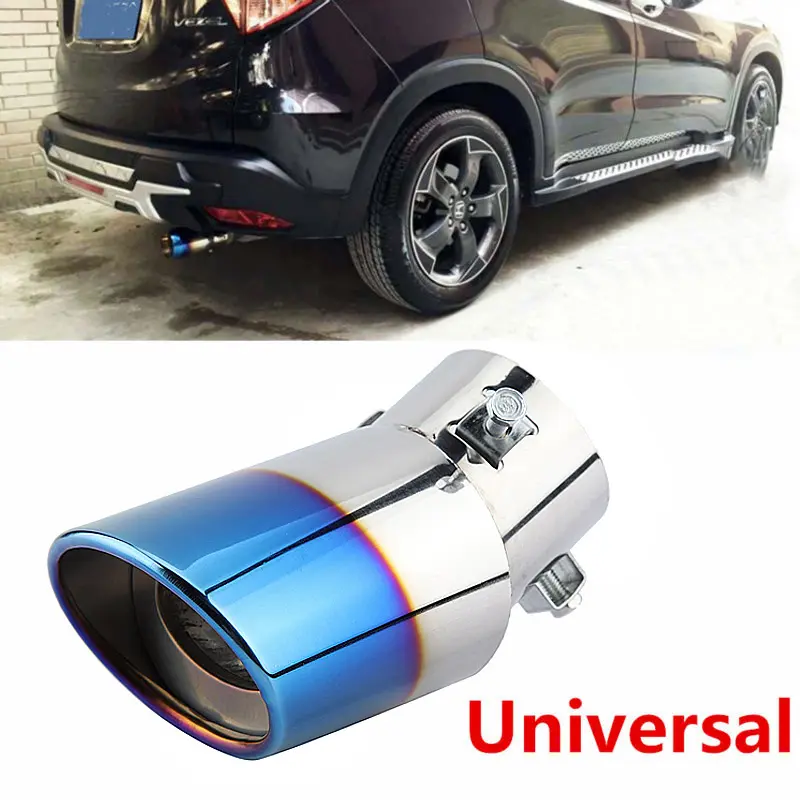 Universal Half Blue Car Exhaust Muffler Tip Round Stainless Steel Chrome Tail Muffler Exhaust Tip