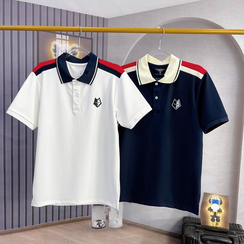 Áo polo nam logo hình Sói phối màu cầu vai chất vải poly co giãn thoải mái - MG FASHION menswear polo có cổ Ngắn Tay Shirt Tre