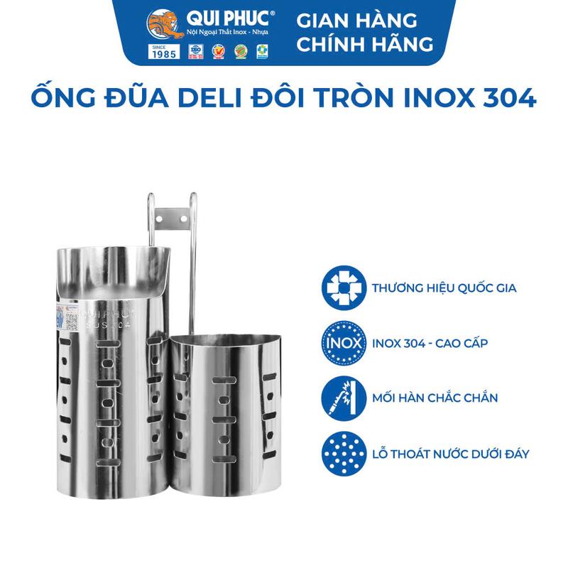 Ống Đũa Muỗng Inox 304 DELI Đôi Tròn - Chính Hãng Qui Phúc - Không Gỉ Sét – Thoát Nước Nhanh