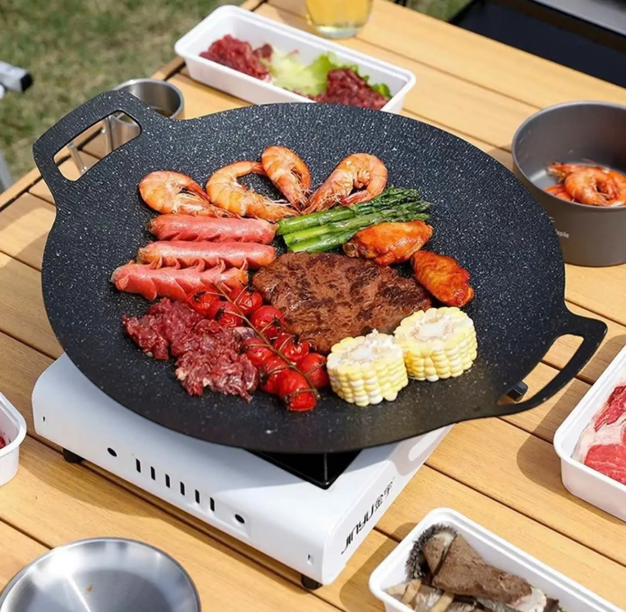 ( Loại 1) Chảo nướng đá không dầu Hàn Quốc size 34cm Eco, Chảo Nướng Thịt BBQ chống dính dung được cho mọi loại bếp, chất liệu cao cấp
