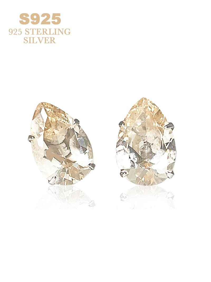 Product Introduction of S925 Sterling Silver Water Drop Shaped Zirconia Earrings, Elegant All-match Jewelry for Girls Gift, Female Classic Women's Summer Accessories 2024 for Daily Wear 0