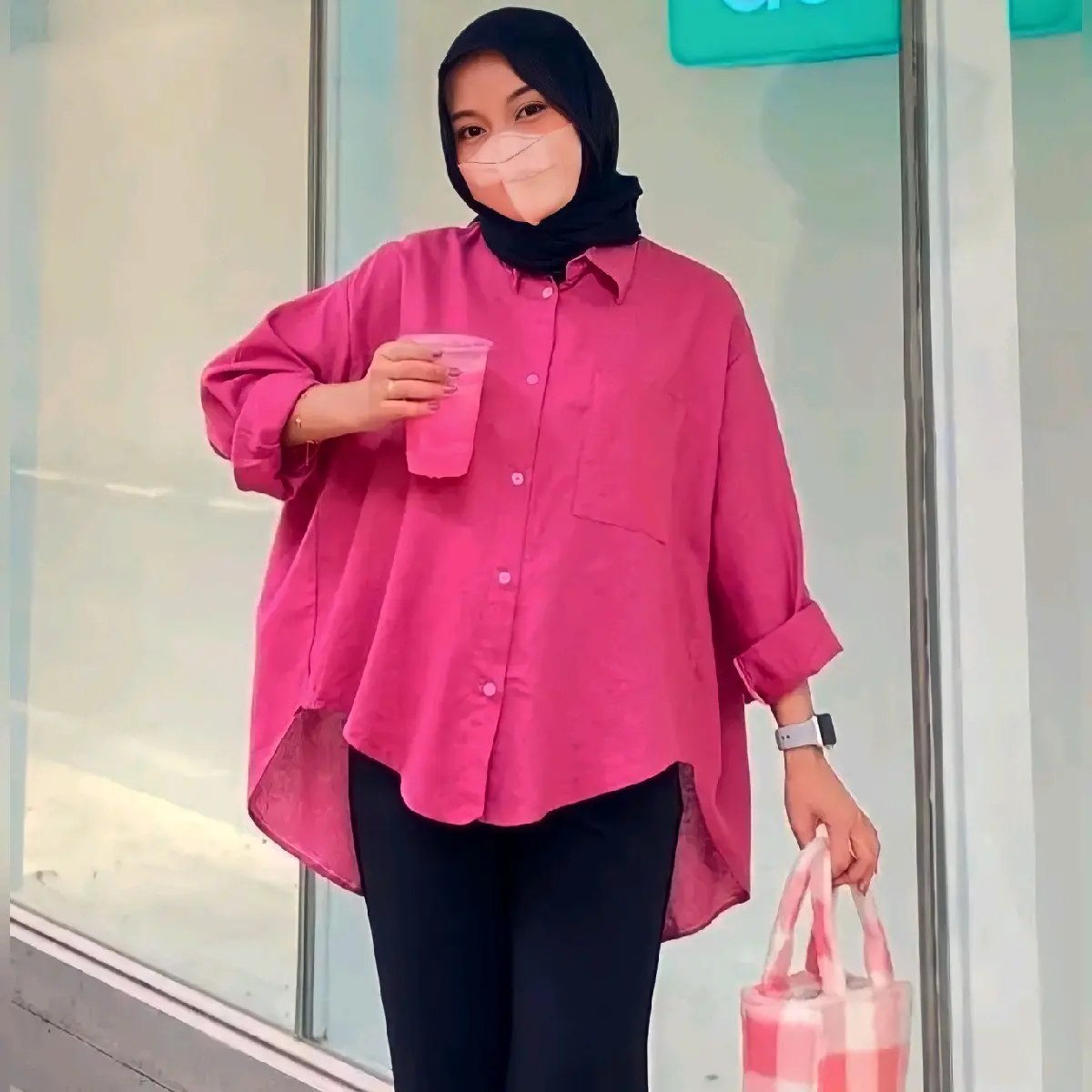 Baju Kemeja Polos Wanita - Kemeja Linen Oversize LD 130 cm Polos