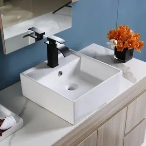 Paket Wastafel Keramik 2050 / Wastafel Cuci Tangan Kotak 40x40cm Komplitan Kran Hitam air