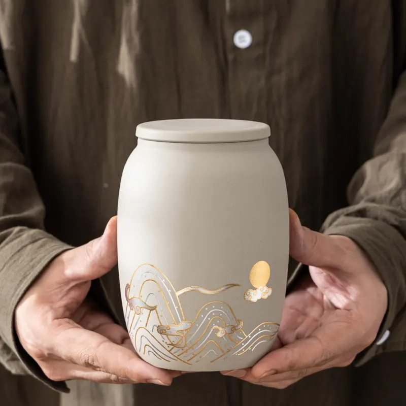 Stoneware Purple Sand Ceramic Tea Jar Sealed Jar Longjing Black Tea Pu'er Storage Tea Storage Ointment Empty Can Gift Packaging Bottles Tin Canister Organiser
