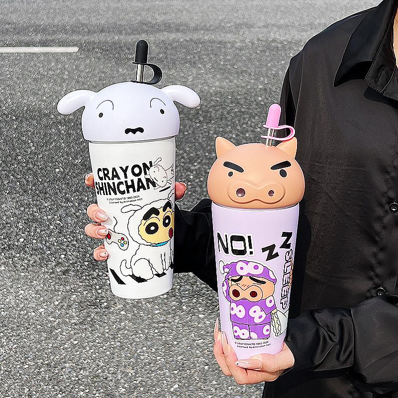 Bình Nước, Bút Chì Màu Shin Chan, Đầu To, Bình Giữ Nhiệt Ngớ Ngẩn, Dung Tích Lớn 600ml, Có Ống Hút, Cốc Quà Tặng 2