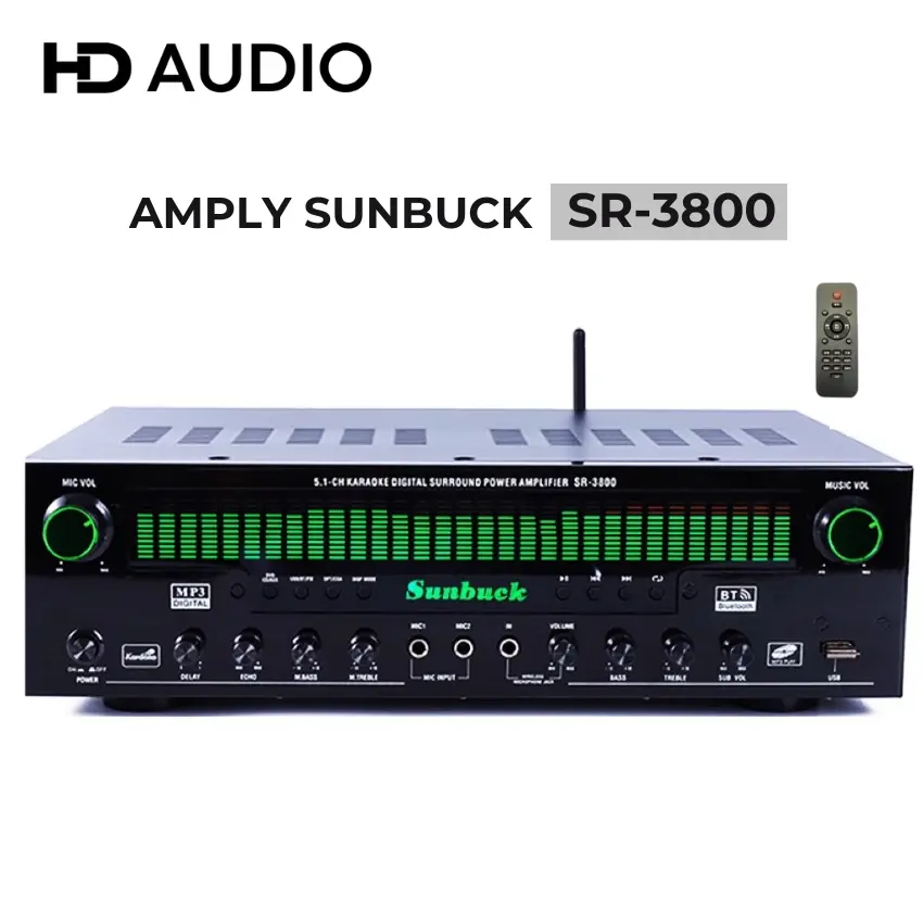 Amply karaoke bluetooth Sunbuck SR3800, amly nghe nhạc 5.1 công suất lớn, có cổng sub hơi, sub điện BẢO HÀNH 12 THÁNG