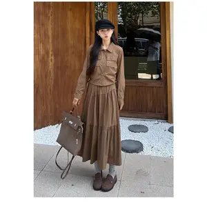 [clearance]PO15 FADFAD Setelan Panjang Warna Kontras Modis Lengan Panjang Untuk Wanita