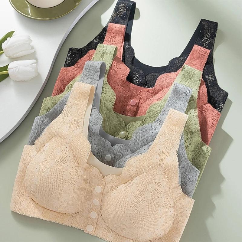 1/2pcs New Lace Without Steel Ring Bra Front Buckle Thin And Seamless Pregnant Women Gather For Breastfeeding Bra Mom's Underwear 8