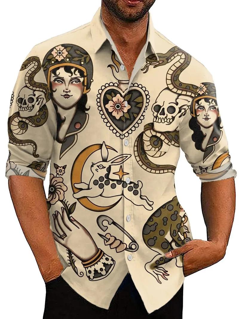 Product Introduction of Men's Vintage Animal Print Long Sleeve Shirt 2023 Fashion Design Luxury Long Sleeve Tops Men's Four Seasons Button Lapel Shirt Menswear Lingerie 4