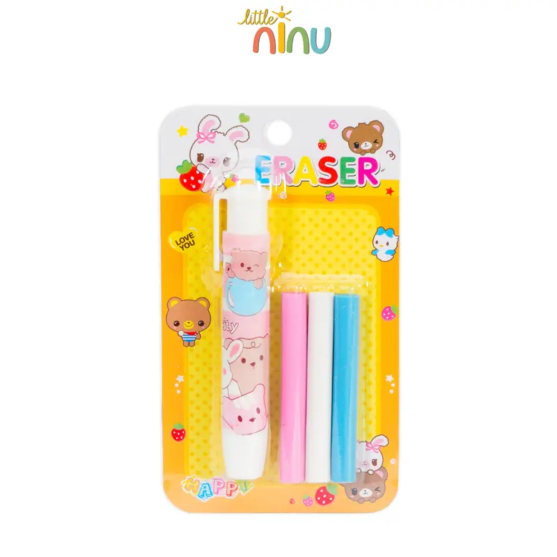 LITTLE NINU Penghapus Pensil Mekanik Eraser Stationary Set Free Refiil 3 Pcs 6