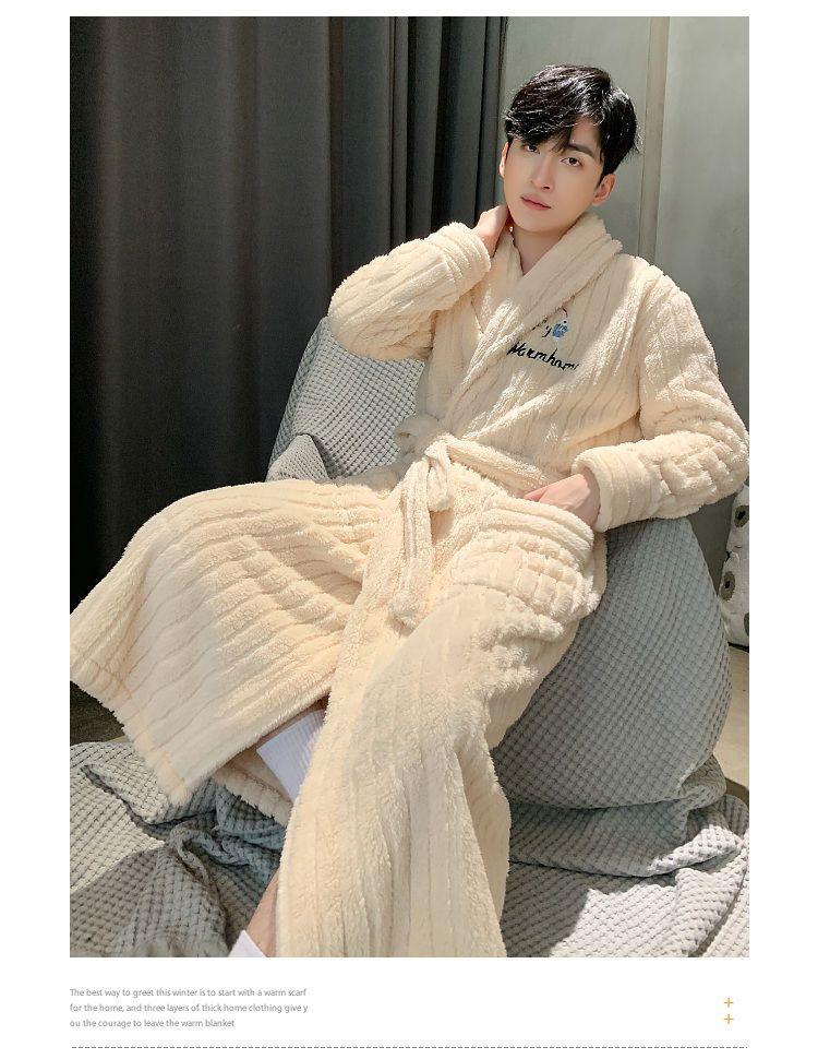 Product Introduction of Áo Choàng Ngủ Dài, Dành Cho Nam Giới, Chất Liệu Lông Cừu San Hô, Thích Hợp Cho Mùa Thu Và Mùa Đông, Đồ Ngủ Trẻ Trung, Đồ Ngủ, Chất Liệu vải nỉ Dày Dặn, Đồ Mặc Nhà Menswear Có Cổ 3