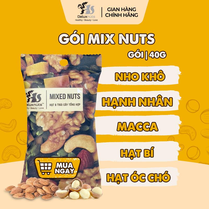 Gói Mixednuts 40g Deluxnuts |  Hạt Tổng Hợp Dinh Dưỡng Deluxnuts Snack Ăn Vặt (Gói 40g) 2
