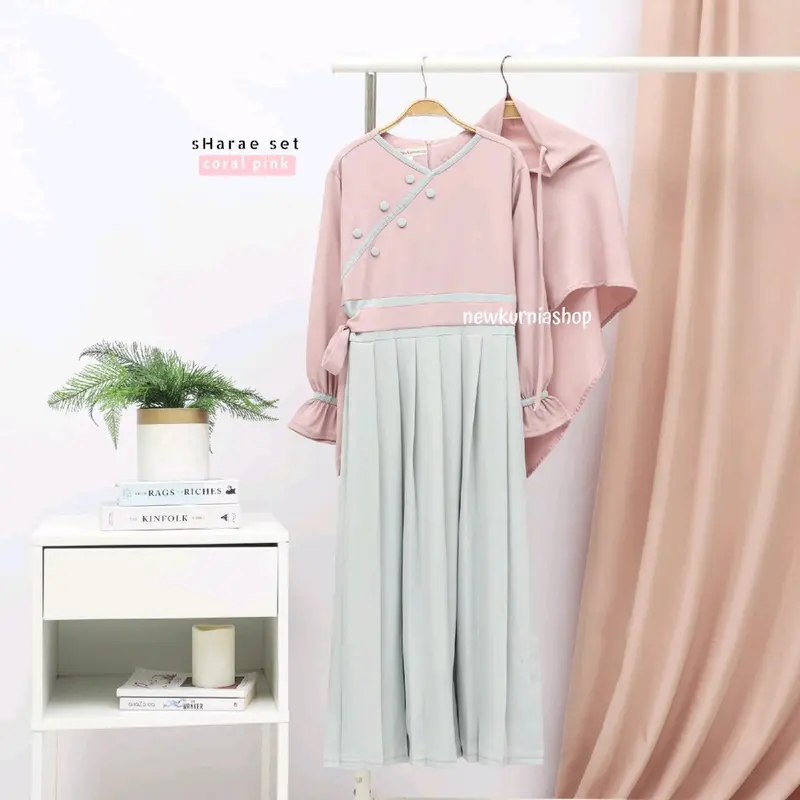 Gamis muslim anak perempuan set hijab Sharae 1
