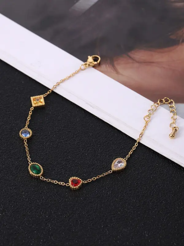 Fashion Colorful Artificial Gemstone Decorated Link Bracelet, Casual Jewelry for Party, Daily Clothing Decor, Trendy All-match & Exquisite Jewelry for Birthday Gift 4