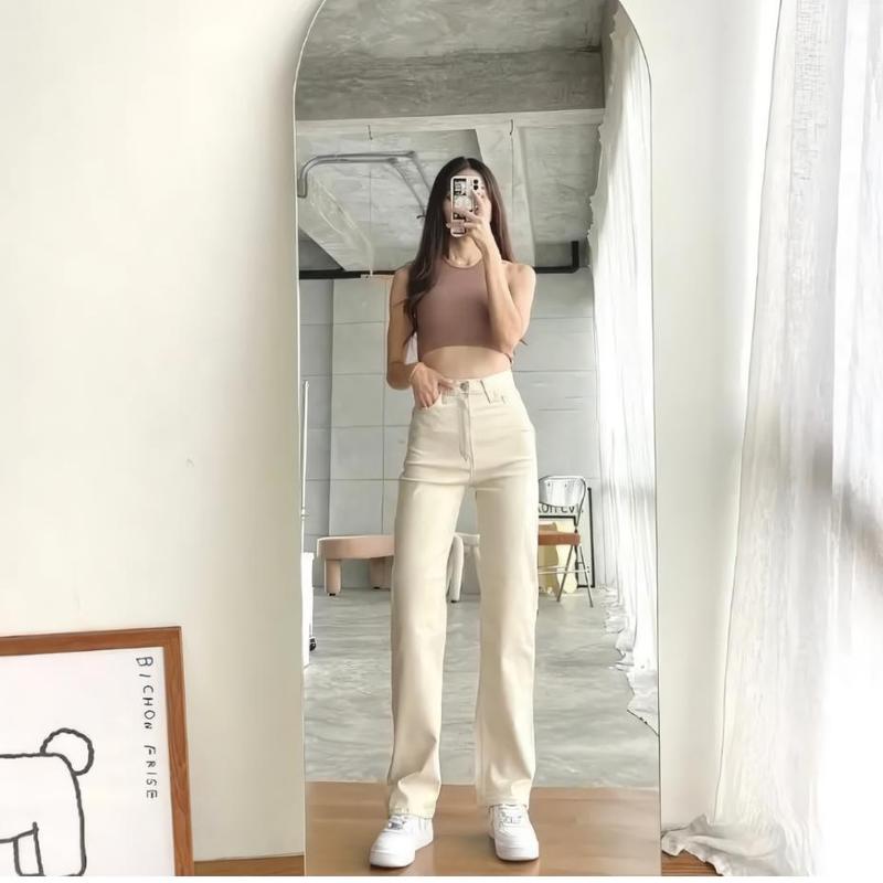 #1 Celana jeans wanita Kulot Jeans Wanita jeans high waist Kulot Loose Lipat Panjang 8