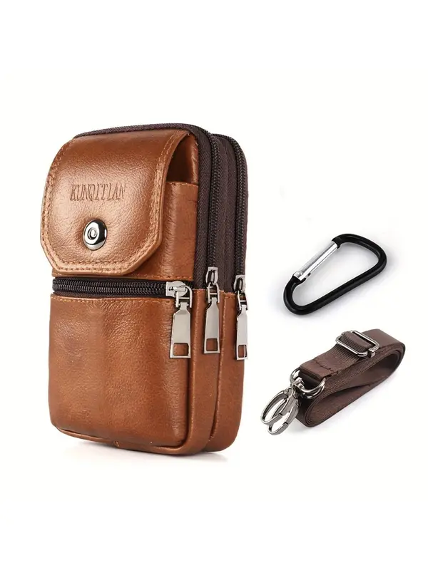 Men's Casual Plain Color Belt Bag, Fashionable Cowhide Belt Bag for Outdoor Work, Cycling, Fitness Exercise, Casual Trendy Versatile High-quality Daily Commuting Bag 5