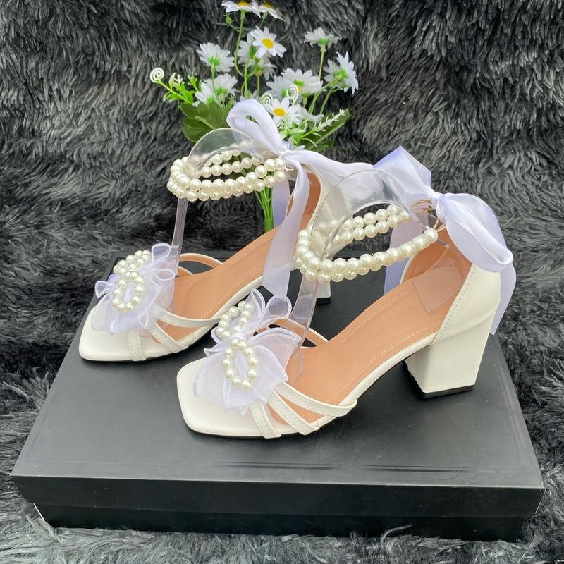Giày-Dép Xăng Đan nơ ngọc T73 Sandal DéP Nữ Shoes Women - Trắng, Đen, Kem - Kích thước 35-40 giày  cao gót 5 phân nhọn guoc  xinhsang chanh