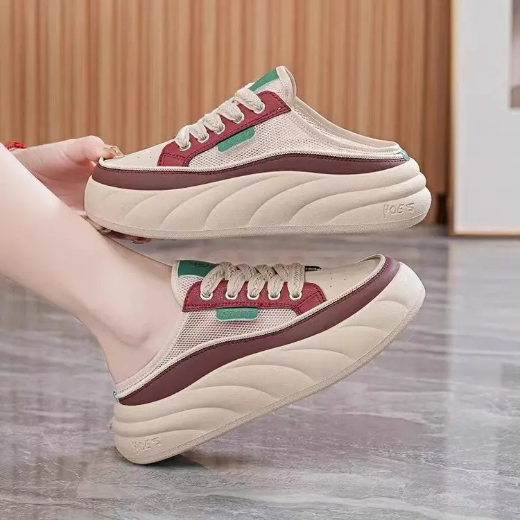 Dép Lưới Nửa, Thiết Kế Colorblock Thời Trang, Dành Cho Nữ, Phong Cách Đế Bằng, Giày Nữ Thường Ngày Bít Mũi, Thoáng Khí, Có Thể Đeo Ngoài Trời, Hàng Mới Về Mùa Hè 2024, Dép Lê