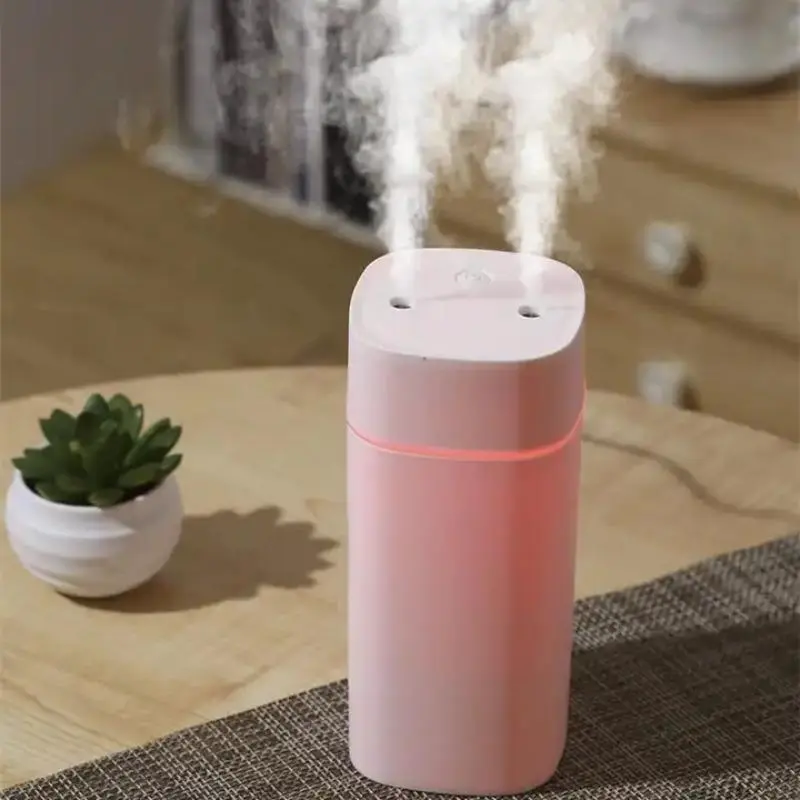 600ml Double Spray Air Humidifier, USB Powered Aroma Diffuser with Light, Aromatherapy Machine, Essential Oil Diffuser for Home Office Desktop Decor