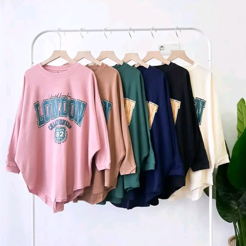 kaos london oversize batwing Baju Nyaman Santai Atasan Wanita Panjang Polos Oblong