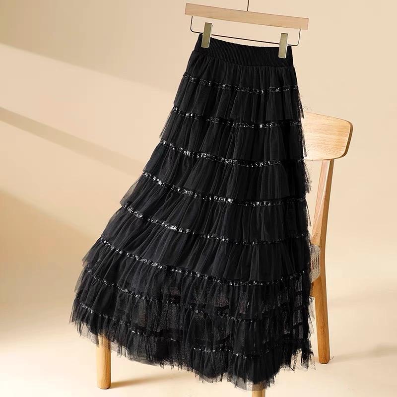 Chân váy maxi tầng đính Bling
