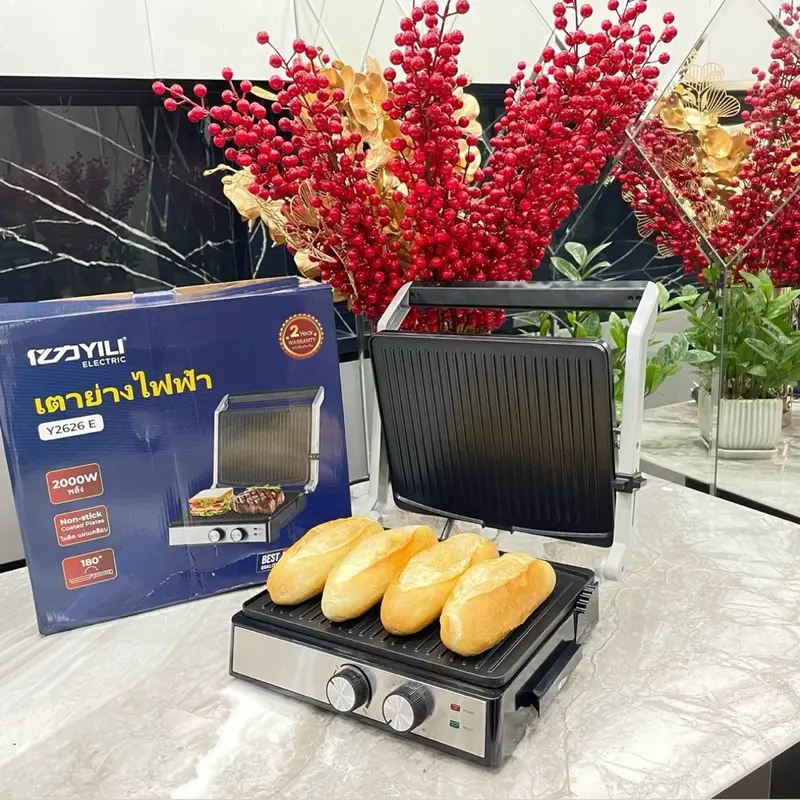 Máy Kẹp Nướng, Ép Bánh Mỳ YILI Y2626 E Làm Đồ Ăn Sáng 2000W 0