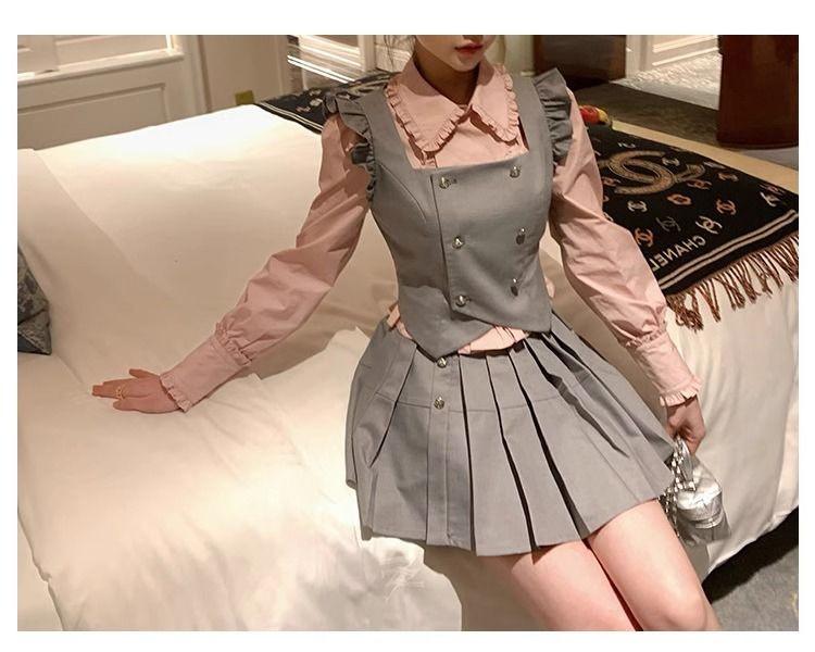 Product Introduction of Áo Sơ Mi Tay Áo, Thiết Kế Mới 2024, Thích Hợp Cho Mùa Xuân Và Mùa Thu, Phong Cách Nhẹ Nhàng Màu Hồng Ngọt Ngào Độc Đáo Cổ Peter Pan Áo Cánh Xếp Ly Dành Cho Nữ 23