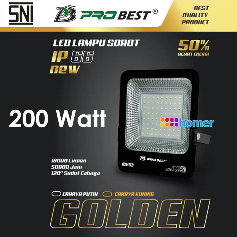 PROBEST Golden Lampu LED sorot Lampu tembak LED ip66 SNI waterproof 200w 200watt 200 w 200 watt Lampu sorot Lampu tembak LED tahan anti air hujan outdoor lapangan parkir jalan taman panggung dekorasi hias booth pameran super terang murah jarak jauh 0