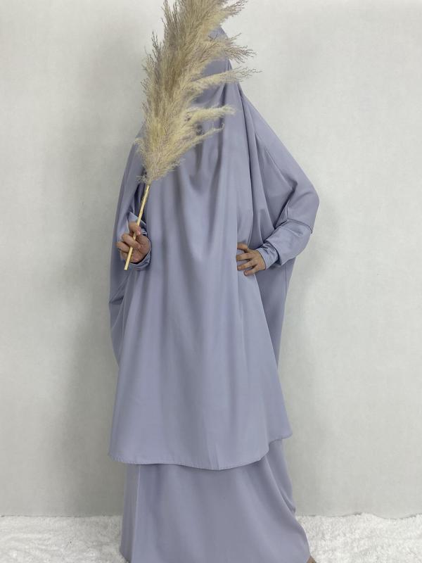 Women's Plain Knot Hooded Batwing Sleeve Abaya & Maxi Dress Set, Modest Two-piece Muslim Outfits for Daily Wear, Co-ords Set, Islamic Clothing for Spring & Fall, Modest Clothes 8