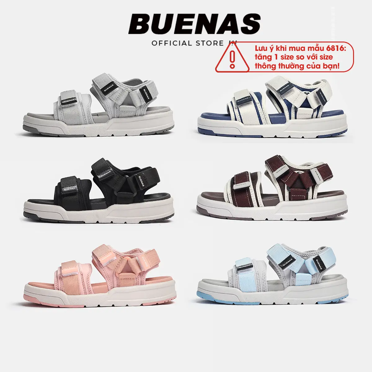 Giày sandal nam nữ Buenas 6816 Pegasus quai ngang - dép quai hậu đi học quai dán, đế bằng