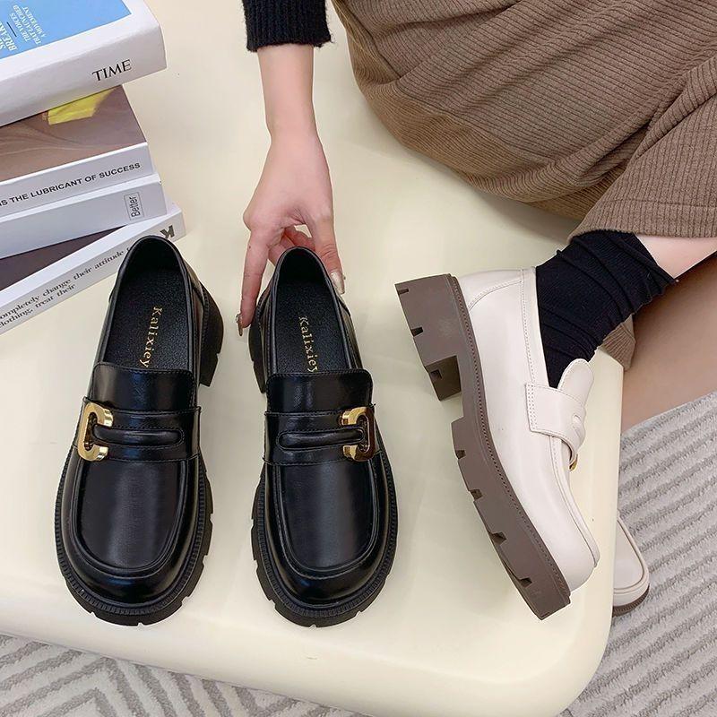 Product Introduction of Plover Authentic Leather Loafers Women's 2023 Spring and Autumn New Platform Thick Heel Pumps British Style Versatile Small Leather Shoes 6
