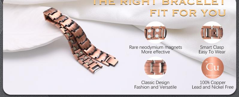 Product Introduction of Jecanori Copper Bracelets for Men,Magnetic Wristbands Bracelet with Double Row Strength Magnets,Copper Magnetic Brazaletes with Remove Tool & Jewelry Gift Box 1