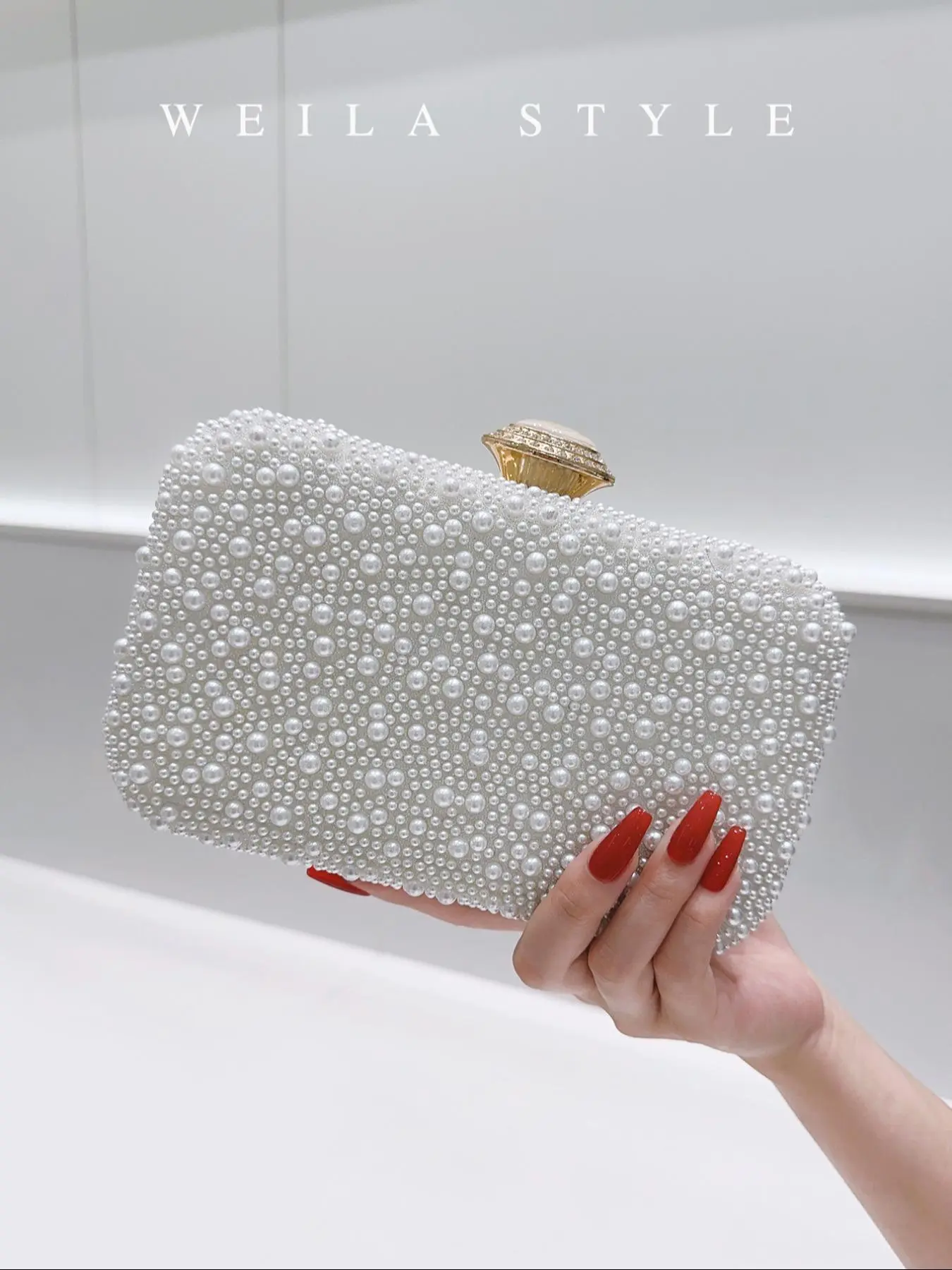 Women's Elegant Faux Pearl Decorated Evening Bag, Exquisite Rhinestone Decorated Clutch Bag, Trendy Handbag for Party Decoration