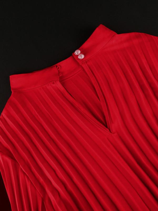 Plus Size Solid Color Cloak Sleeve Pleated Dress, Plus Elegant Keyhole Neckline Knee Length Dress for Party Holiday Wedding Guest, Women's Plus Clothes for All Seasons 7