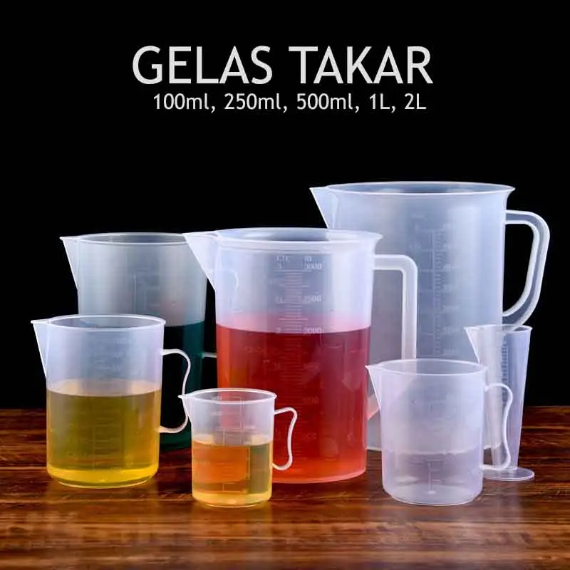 Gelas Takar Plastik Bening 100ml, 250ml, 500ml, 1000ml, 2000ml Gelas Ukur Transparan - Jug - Teko 0