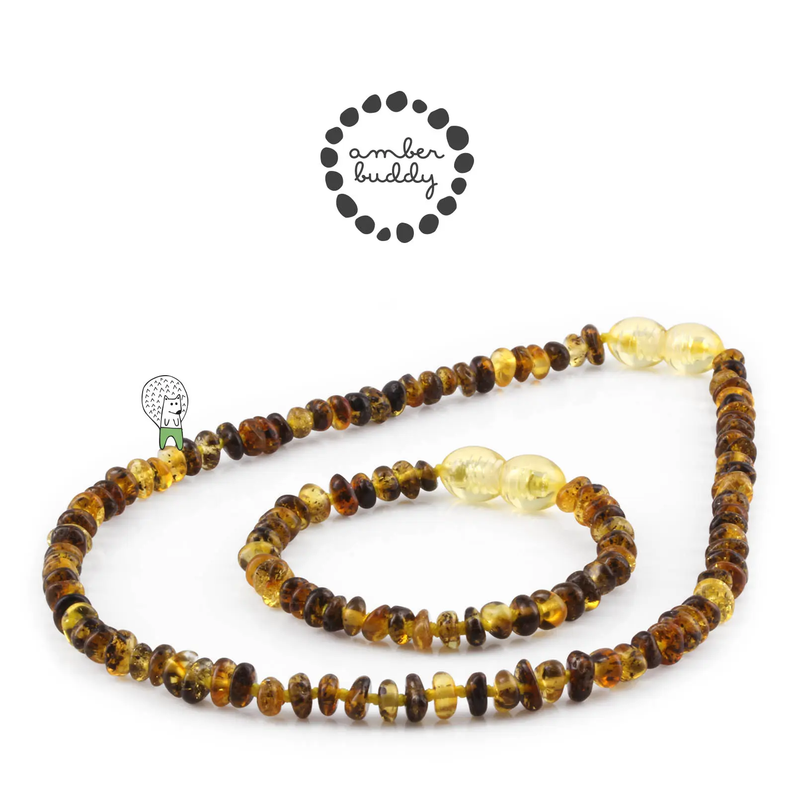 Amber Buddy | XR42G Kalung & Gelang Bayi Baltic Amber Green Glossy - 32 cm & 14 cm.