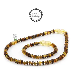 Amber Buddy | XR42G Kalung & Gelang Bayi Baltic Amber Green Glossy - 32 cm & 14 cm.