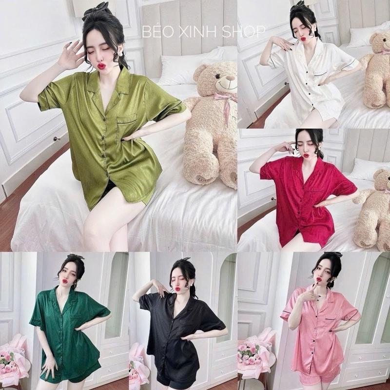 Đồ Bộ - Đồ Ngủ Đùi Pijama Bigsize 50-100kg Vải Lụa  Cổ Vuông Nữ Áo Ngủ Women Quần Ngủ - A.5010