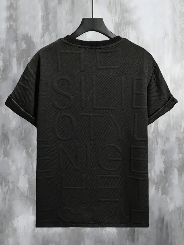 Men's Regular Fit Letter Embossed Round Neck Tee, Graphic Tees Y2K, Casual Shortsleeve Crewneck T-shirt for Summer, Comfy Men's Streetwear Top for Daily Wear, Menswear 3