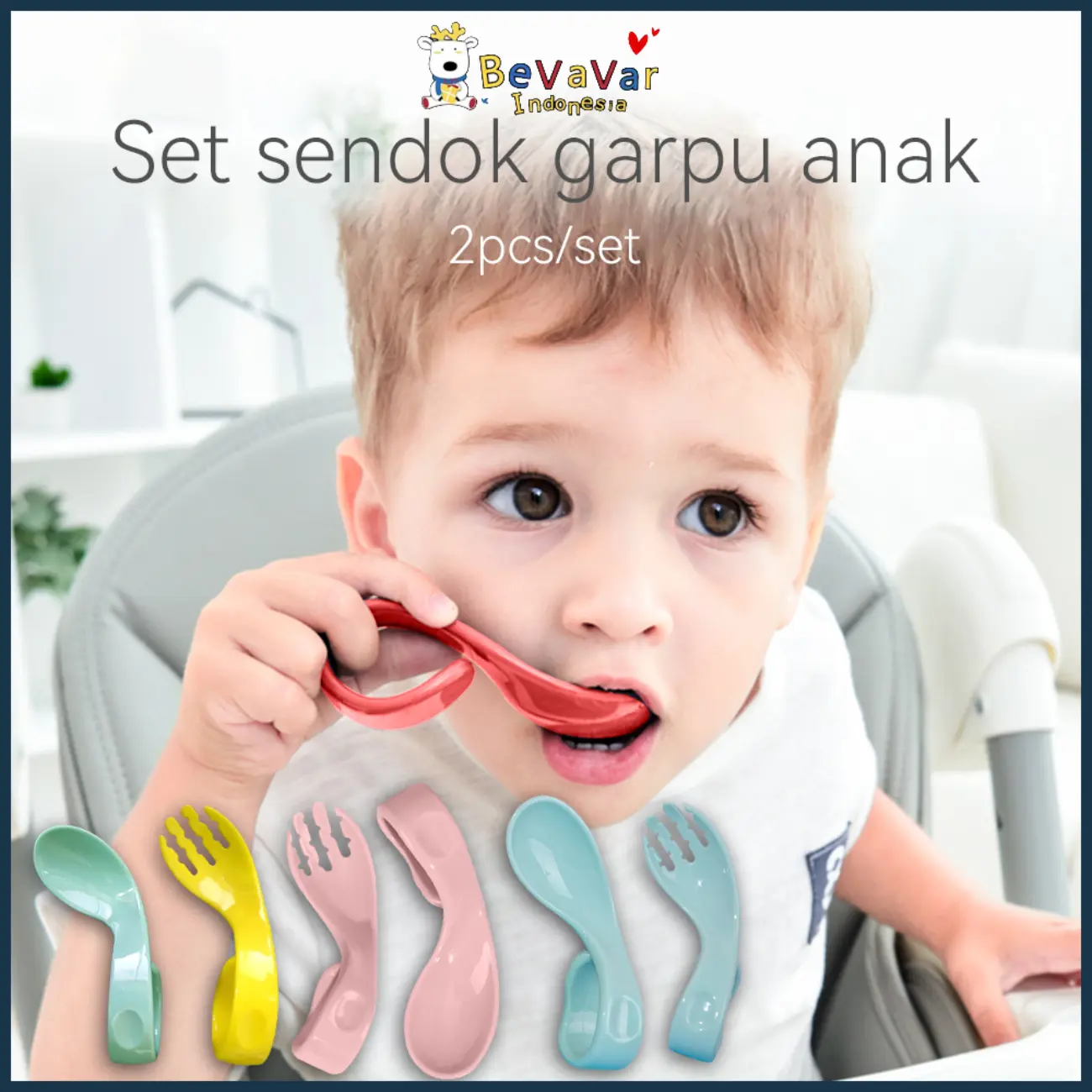 Bevavar 2pcs/set sendok gapru anak balita model melengkung/alat makan anak bayi balita Garpu Merah