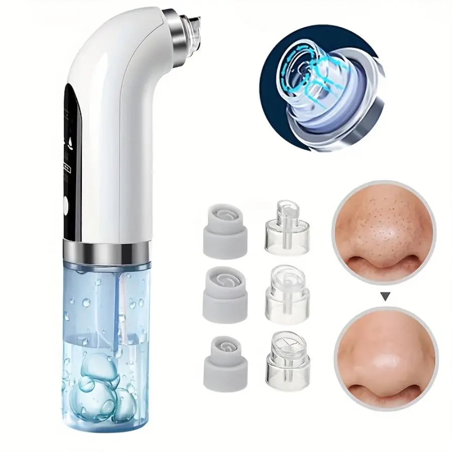 Rechargeable Smart Facial Cleansing Machine, 1 Piece Deep Pore Blackhead Cleanser with 6 Interchangeable Heads, Beauty Tool Set for Home Skincare