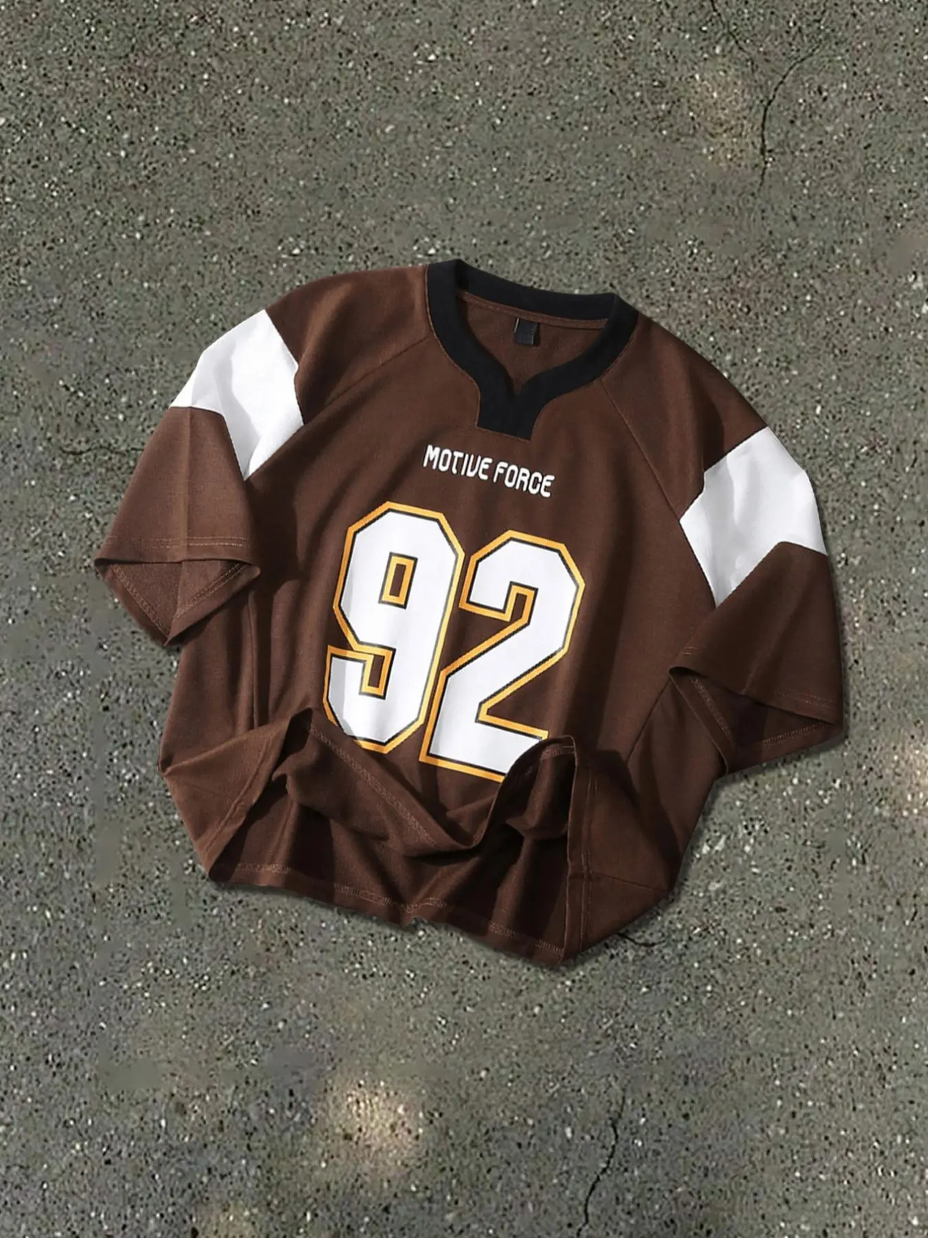 Men's Letter Print V Neck Football Jersey, Loose Casual Short Sleeve T-shirt for Spring & Fall, Fashion Men's Top for Daily Wear