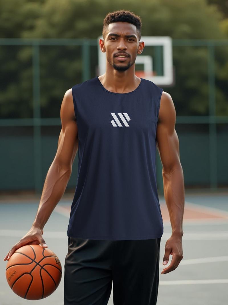 Product Introduction of Sporty Men's Geometric Print Round Neck Sports Tank Top, Regular Fit Quick Drying Breathable Sleeveless Sports Top for Gym Workout Running, Casual Sportswear for Men 4
