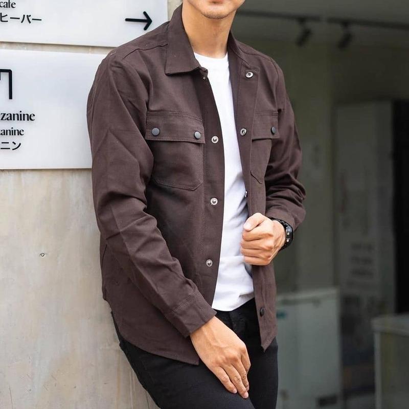 Trucker Jaket Pria Keren Canvas Size S - 3XL Semi Parka Kancing Lembut Hitam Panjang Casual Formal Distro Blazer Army 6
