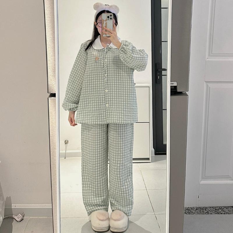 [JEMCLOSET] SET BỘ ĐỒ NGỦ ÁO TAY DÀI + QUẦN DÀI HOẠ TIẾT CARO FORM RỘNG NARY - 8189