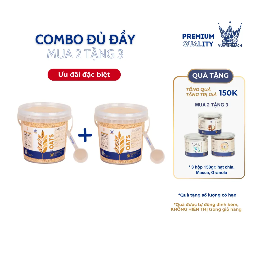 [Combo Đủ Đầy | Tặng Set 3 Hộp Hạt Chia + Macca + Granola 150gr] Combo 2 Yến Mạch VUA YẾN MẠCH 2,5KG - Ngũ cốc ăn sáng  + Healthy + Tiết Kiệm Food Thức Ăn Hạt Ngũ Cốc