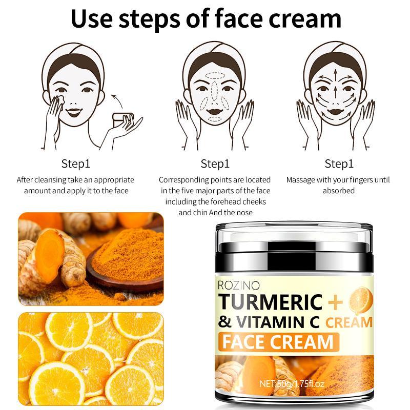 Turmeric + Vitamin C Moisturizing Face Cream, Deeply Moisturize, Tighten, Smooth and Improve Facial Skin, Leaving Skin Firm, Delicate and Elastic, Christmas, Christmas Gift, Face Care Products 8
