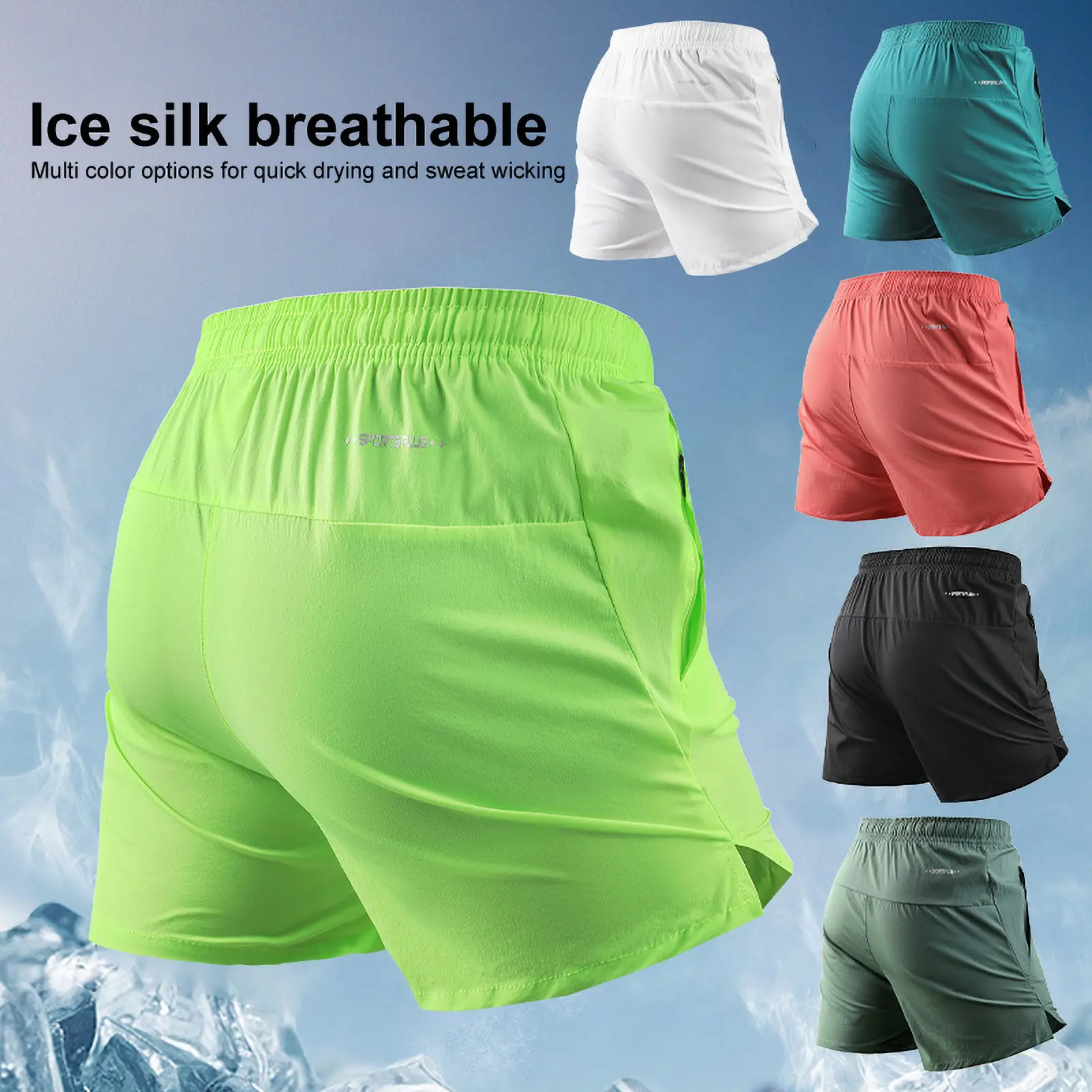 Men Summer Shorts Elastic Waist Drawstring Zipper Pockets Running Short Pants Solid Color Wide Leg Quick Drying Sports Travel Shorts