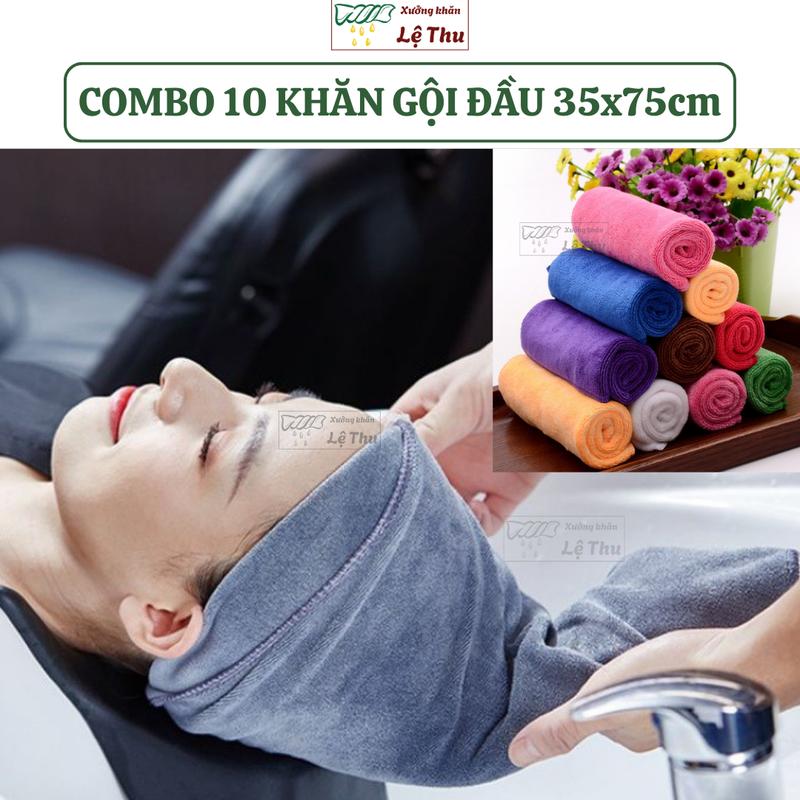  Combo 10 khăn gội đầu 35x75cm: dùng cho spa salon chất liệu microfiber loại 1 siêu mềm mịn siêu thấm hút không ra lông - Nhà Tắm 